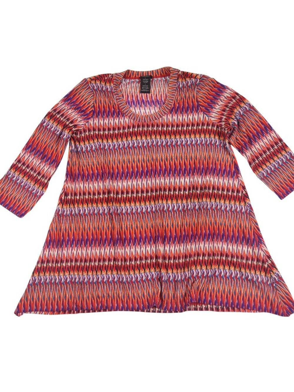 Premise Colorful Tunic Top L Red Orange Abstract Chevron Boho Whimsy Indie Artsy